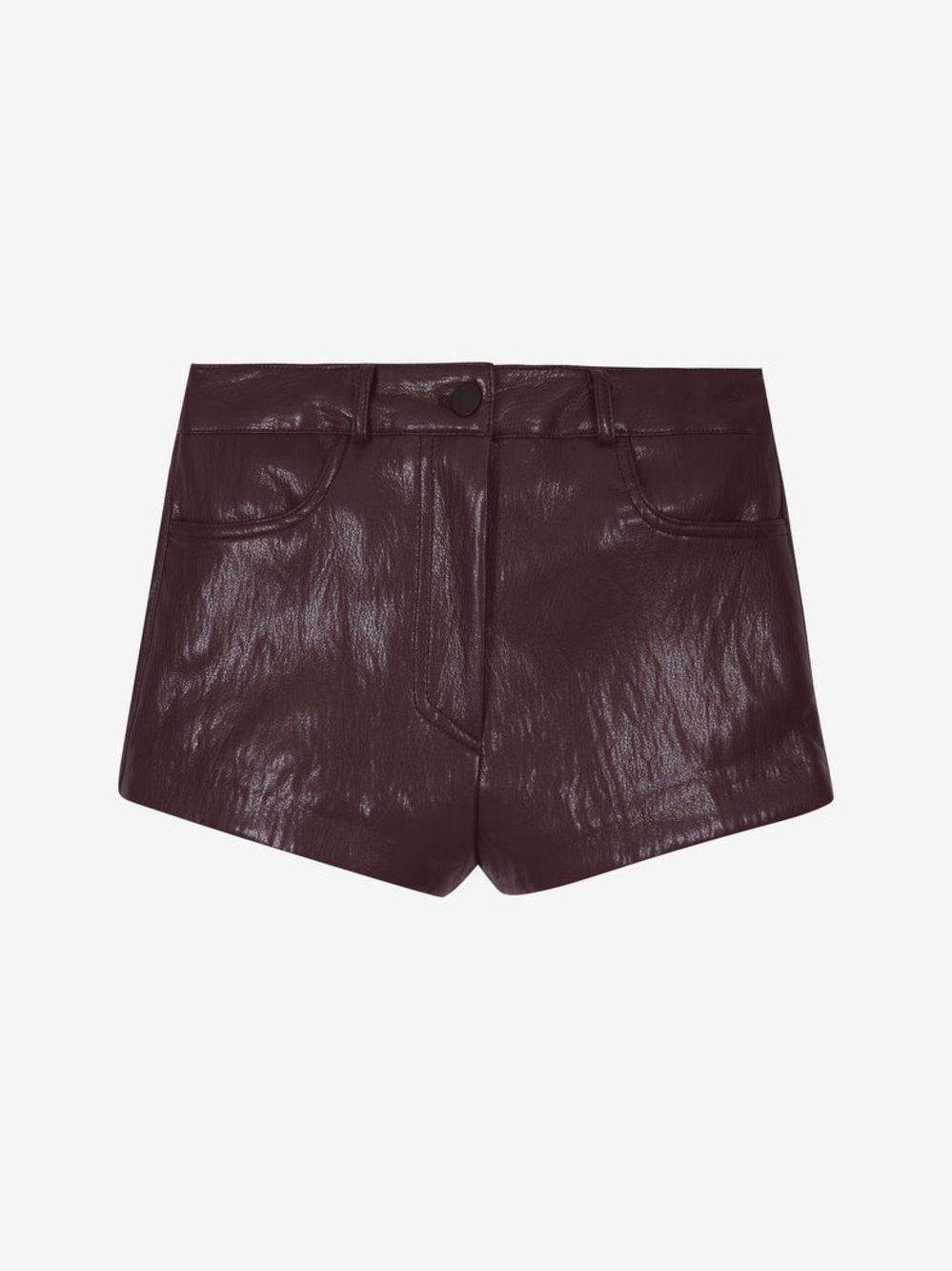 The Frankie Shop High-Waist Faux Leather Shorts in Burgundy